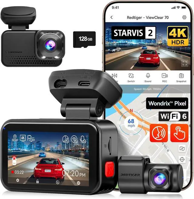 Main image of REDTIGER ViewClear 70 4K+2.5K Dash Cam Front and Rear, STARVIS 2 IMX678 x Wondrix Sensor, Dual HDR Hyper Night Clarity, 5.8GHz WiFi 6, 30MB/S Fast Download, Dash Camera with 24H Parking Monitor