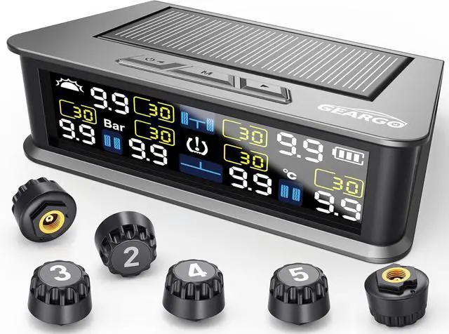 Main image of RV Tire Pressure Monitoring System (TPMS) - Solar-Powered with 6 Sensors & 6 Alarm Modes, 2025 Updated Color LCD Display, 9.9BAR/144PSI, for RV/Trailer/Truck/Sedan