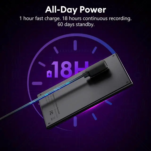 Alt view image 5 of 7 - AI Voice Recorder, Free Transcribe & Summarize with AI Technology, Digital Voice Recorder w/Case, App Control, Support 101 Languages, 64GB Memory, Voice Recorder for Meetings, Calls, Black