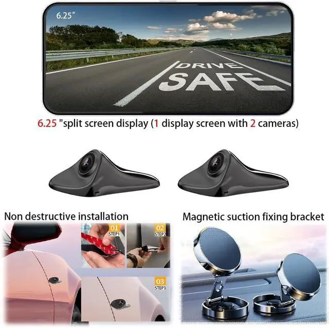 Alt view image 2 of 7 - 6.25inch CAR Side View Blind Area System,Left and Right Blind spot Camera Driving Recorder BSD Warning Monitoring(Camera Monitor System) (6.25" Black)