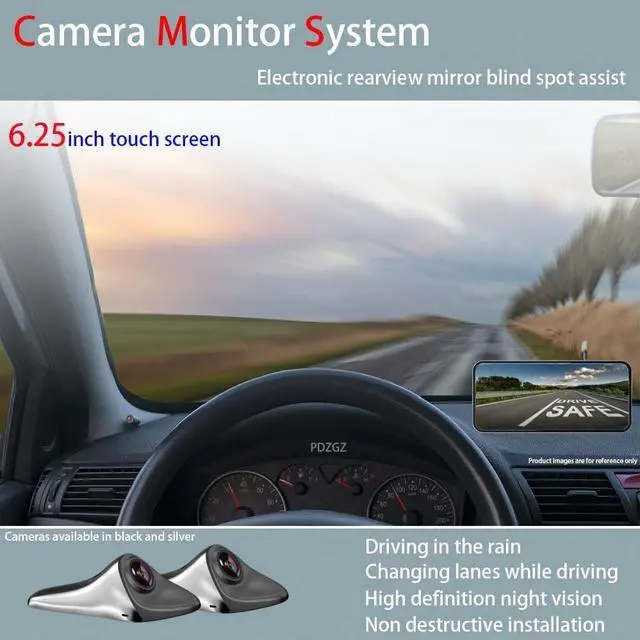 Alt view image 5 of 7 - 6.25inch CAR Side View Blind Area System,Left and Right Blind spot Camera Driving Recorder BSD Warning Monitoring(Camera Monitor System) (6.25" Black)