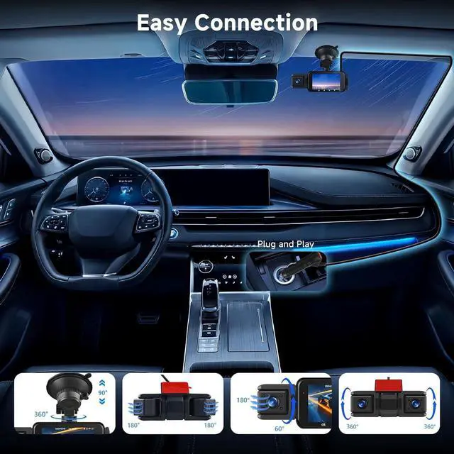 Alt view image 5 of 7 - 4 Channel Dash Cam Front Rear Inside Exterior, IPS 4K/2K Mini Dashcam Quad Car Camera with GPS WiFi, Wireless 4 Lens Dashcam, Night Vision, Parking Mode, Loop Recording, 128GB SD Card Included
