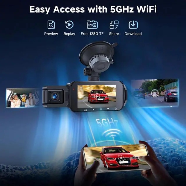 Alt view image 7 of 7 - 4 Channel Dash Cam Front Rear Inside Exterior, IPS 4K/2K Mini Dashcam Quad Car Camera with GPS WiFi, Wireless 4 Lens Dashcam, Night Vision, Parking Mode, Loop Recording, 128GB SD Card Included