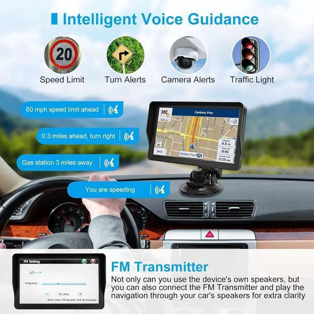 Alt view image 3 of 6 - GPS Navigator for Car Truck RV, 9 inch Touch Screen Latest 2025 Map, Real Voice Spoken Turn-by-Turn Direction Reminding Navigation System, Vehicle GPS with Speed and Red Light Warning (1 Bracket)