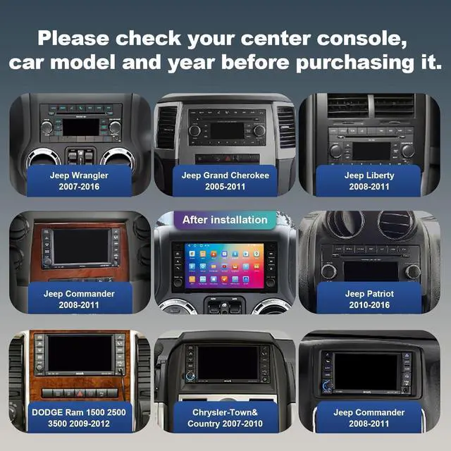 Alt view image 2 of 7 - 8 Core 4+32G Car Radio Stereo for Jeep Wrangler JK Compass Patriot/Chrysler/Dodge Ram/Charger with Wireless Carplay Android Auto 7'' HD Touchscreen Android Car Stereo with Backup Camera AM/FM/RDS