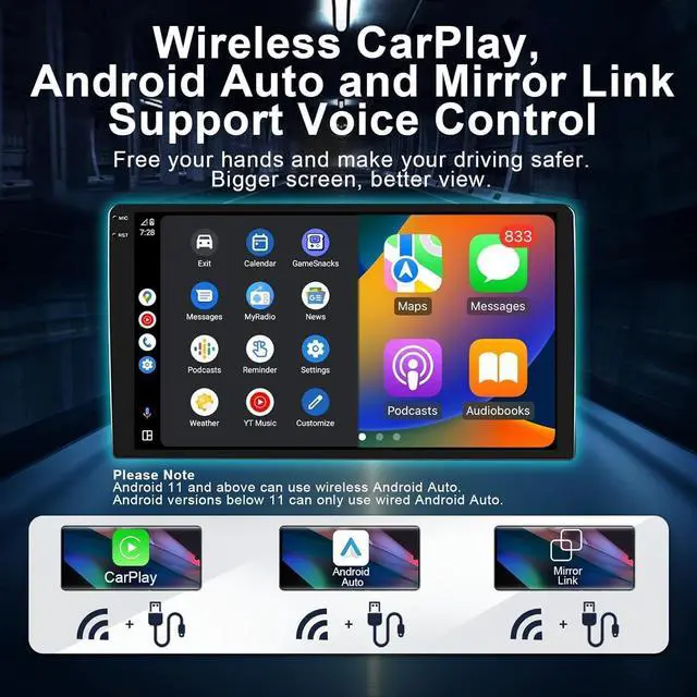 Alt view image 4 of 7 - 8 Core 4+32G Car Radio Stereo for Jeep Wrangler JK Compass Patriot/Chrysler/Dodge Ram/Charger with Wireless Carplay Android Auto 7'' HD Touchscreen Android Car Stereo with Backup Camera AM/FM/RDS