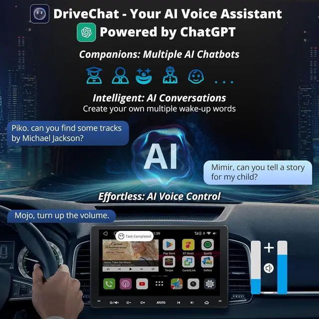 Alt view image 3 of 7 - S8 8-core 9 inch QLED Double Din Android Car Stereo, Wireless CarPlay & Android Auto, Built-in 4G,WiFi/BT/USB Tethering, 2 Bluetooth, 4G+32G Car Radio, SCVC&DSP, AI Chat, MirrorLink,S8G2094MS