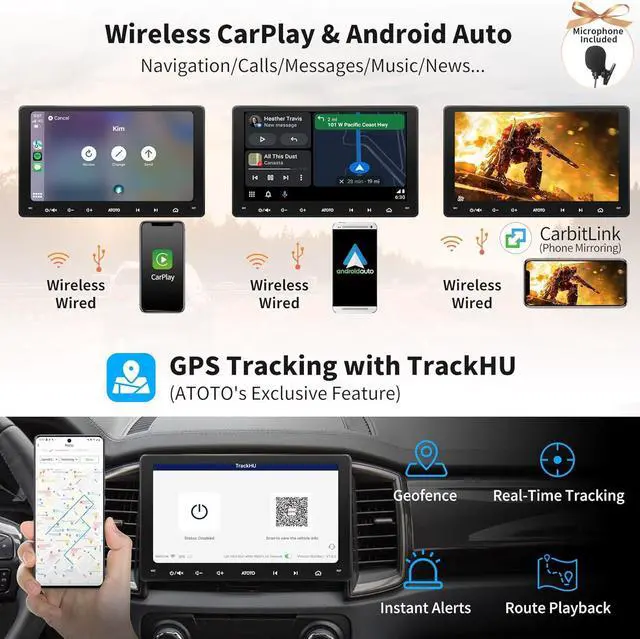 Alt view image 4 of 7 - S8 8-core 9 inch QLED Double Din Android Car Stereo, Wireless CarPlay & Android Auto, Built-in 4G,WiFi/BT/USB Tethering, 2 Bluetooth, 4G+32G Car Radio, SCVC&DSP, AI Chat, MirrorLink,S8G2094MS