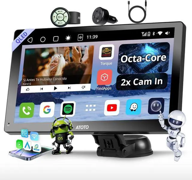 Main image of CarPlay Screen for Car, Portable Android Auto Screen Wireless/Wired, Android10.0, 4G LTE SIM Card ,9" QLED 1280*720p AI Multimedia Car Play Touchscreen,4GB/32GB, Fast Boot Navigation (P91X-Fast boot)