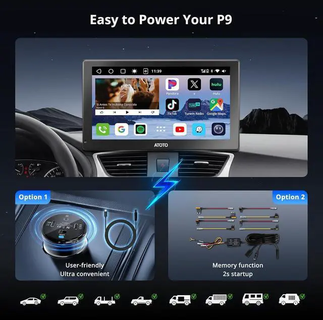 Alt view image 2 of 7 - CarPlay Screen for Car, Portable Android Auto Screen Wireless/Wired, Android10.0, 4G LTE SIM Card ,9" QLED 1280*720p AI Multimedia Car Play Touchscreen,4GB/32GB, Fast Boot Navigation (P91X-Fast boot)