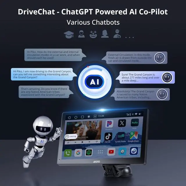 Alt view image 3 of 7 - CarPlay Screen for Car, Portable Android Auto Screen Wireless/Wired, Android10.0, 4G LTE SIM Card ,9" QLED 1280*720p AI Multimedia Car Play Touchscreen,4GB/32GB, Fast Boot Navigation (P91X-Fast boot)