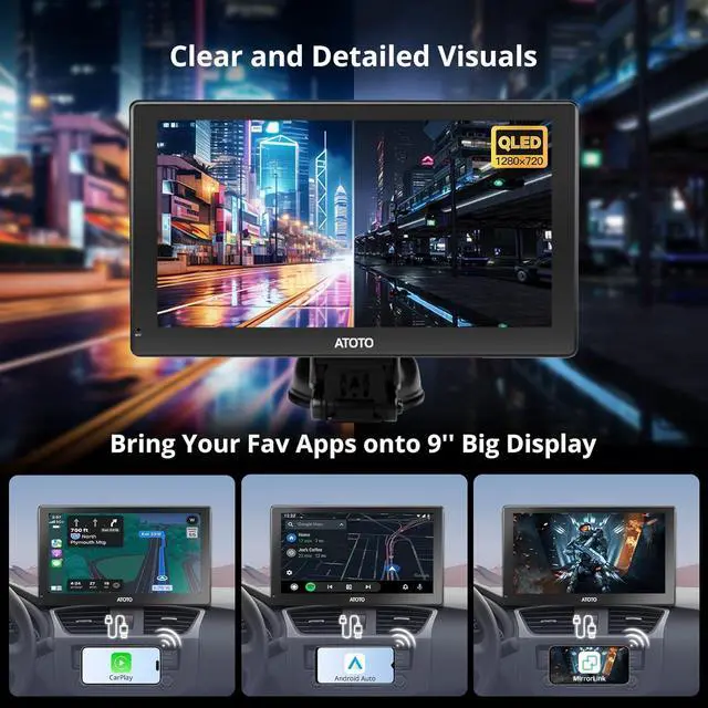 Alt view image 4 of 7 - CarPlay Screen for Car, Portable Android Auto Screen Wireless/Wired, Android10.0, 4G LTE SIM Card ,9" QLED 1280*720p AI Multimedia Car Play Touchscreen,4GB/32GB, Fast Boot Navigation (P91X-Fast boot)