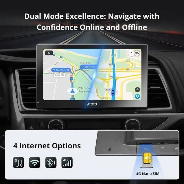 Alt view image 5 of 7 - CarPlay Screen for Car, Portable Android Auto Screen Wireless/Wired, Android10.0, 4G LTE SIM Card ,9" QLED 1280*720p AI Multimedia Car Play Touchscreen,4GB/32GB, Fast Boot Navigation (P91X-Fast boot)