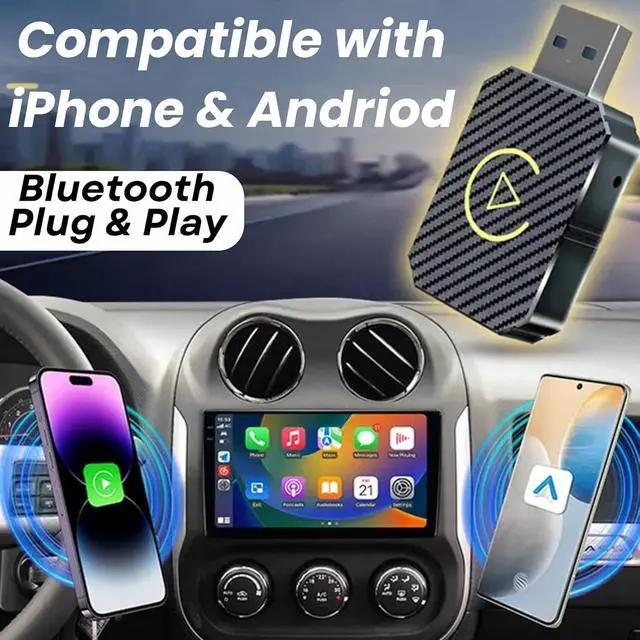 Alt view image 2 of 7 - Wireless CarPlay Adapter With Magnetic Phone Charger Mount Bluetooth Auto-Connect - Compatible With CarPlay Vehicles, Upgrade to Hands-Free for iPhone or Android