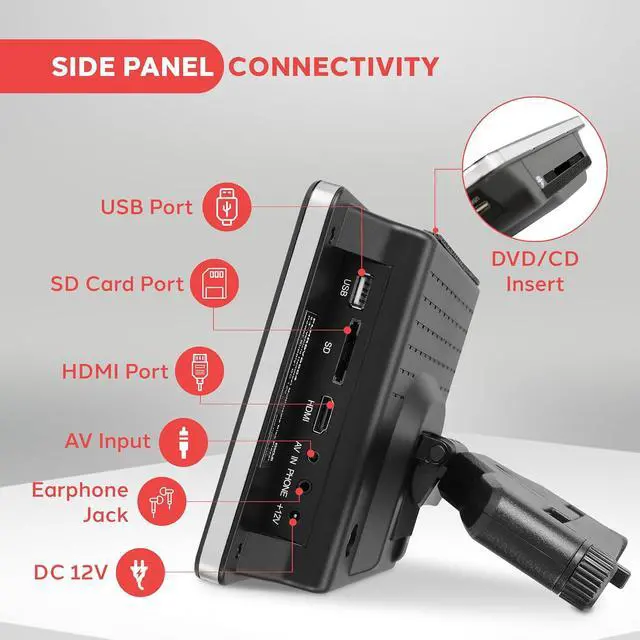 Alt view image 6 of 7 - Universal Car Headrest Mount Monitor-9.4 Inch Vehicle Multimedia CD DVD Player-Smart Audio Video Entertainment System w/HDMI & Hi-Res TV LCD Screen - Includes Mounting Bracket - PLHRDVD904,Black