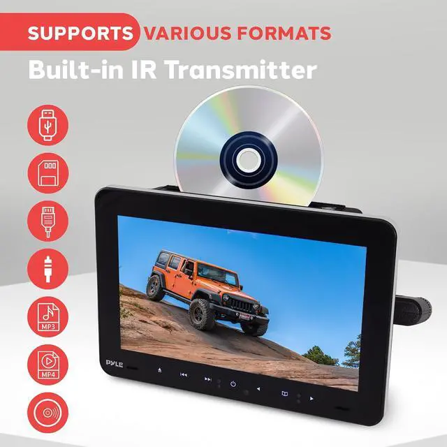 Alt view image 5 of 7 - Universal Car Headrest Mount Monitor-9.4 Inch Vehicle Multimedia CD DVD Player-Smart Audio Video Entertainment System w/HDMI & Hi-Res TV LCD Screen - Includes Mounting Bracket - PLHRDVD904,Black