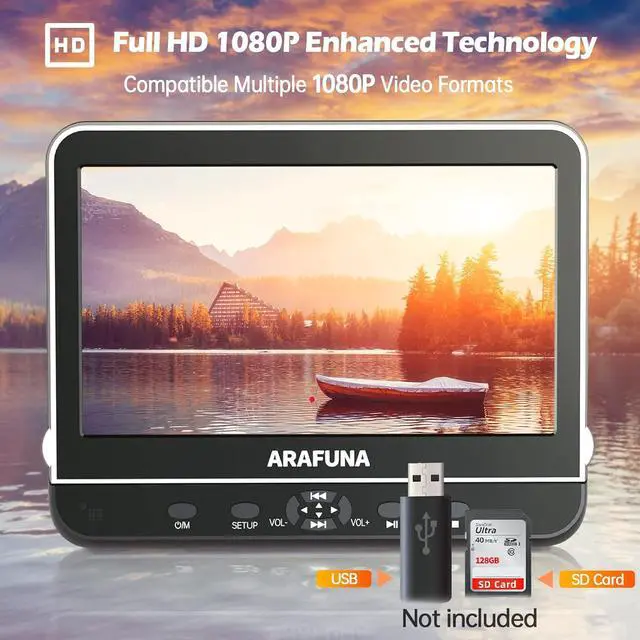 Alt view image 3 of 7 - Car DVD Player with Headrest Mount, 10.5'' Headrest DVD Player for car with HDMI Input, Portable DVD Player for Car Support 1080P HD Video, USB/SD,Regions Free, Last Memory, Black