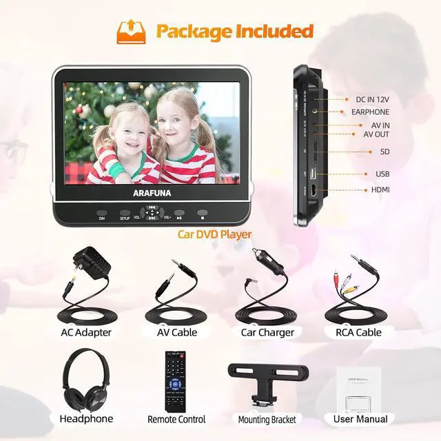 Alt view image 7 of 7 - Car DVD Player with Headrest Mount, 10.5'' Headrest DVD Player for car with HDMI Input, Portable DVD Player for Car Support 1080P HD Video, USB/SD,Regions Free, Last Memory, Black