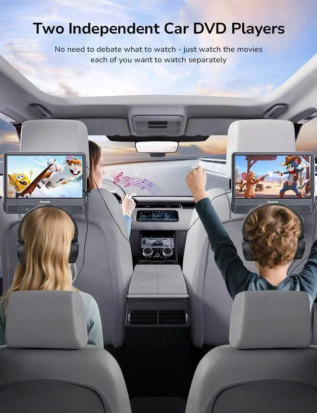 Alt view image 7 of 7 - 12" Dual Car DVD Players with HDMI Input 2 Headphones, Headrest DVD Players for Kids Support Sync Screen, Play A Same or Two Different Movies, Region Free, USB/TF Card, No Battery