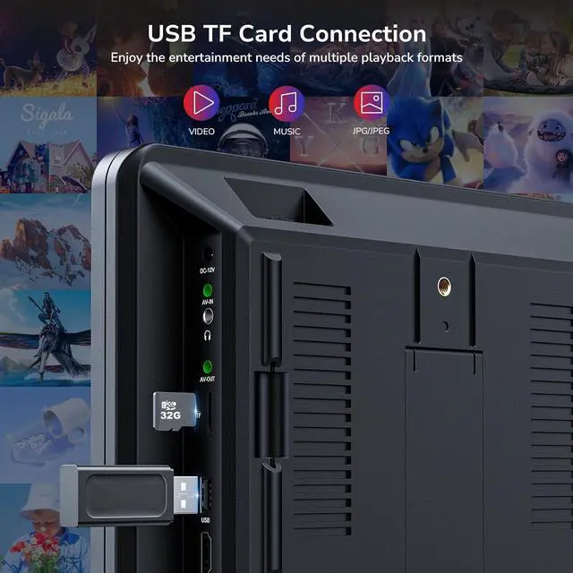 Alt view image 5 of 7 - 10.1" Dual Car DVD Players with HDMI Input, Headphones, Mounting Brackets, Headrest DVD Players for Car Support USB/SD Card, AV in/Out, Last Memory, Play A Same or Two Movies, No Battery