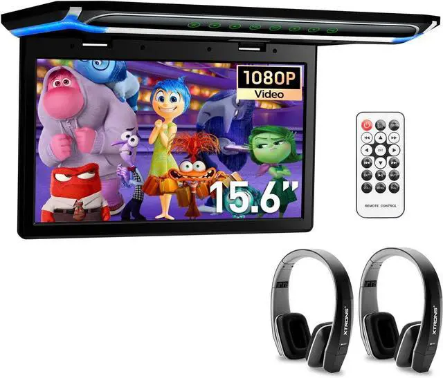 Main image of ® 15.6 Inch Ultra-Thin FHD Digital TFT Screen 1080P Video Car Overhead Player Roof Mounted Monitor HDMI Port with Black New Version IR Headphones (No DVD)