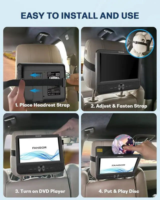 Alt view image 7 of 7 - 7.5 Inch Dual Portable DVD Player for Car, Car DVD Player Dual Screen Play a Same or Two Different Movies with Headrest Strap, Support Last Memory, AV Out/in, USB/SD Card, All Regions