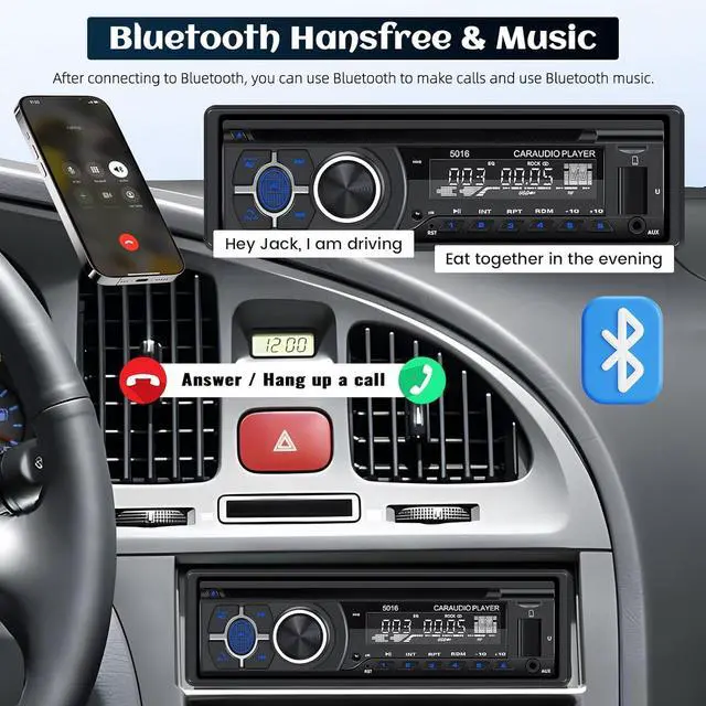 Alt view image 3 of 7 - Single Din Car Radio CD Player,Car DVD Player with Bluetooth Hands-Free Calling Car Stereo MP3 Car Player Car Audio Receivers with AM/FM Radio,VCD,DVD,USB/SD Card/AUX-in MP3