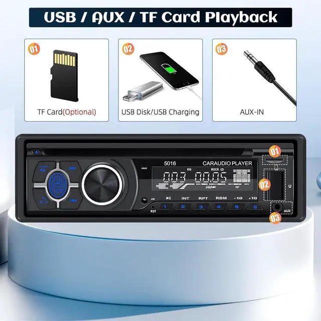 Alt view image 5 of 7 - Single Din Car Radio CD Player,Car DVD Player with Bluetooth Hands-Free Calling Car Stereo MP3 Car Player Car Audio Receivers with AM/FM Radio,VCD,DVD,USB/SD Card/AUX-in MP3