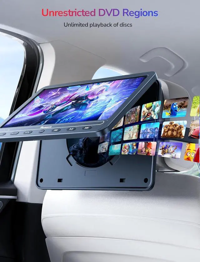 Alt view image 4 of 7 - 10.1" Portable DVD Players for Car with HDMI Input, 5-Hour Battery, 2 Headphones, Dual Car DVD Players for Back Seat Support USB/TF Card, Last Memory, Play Same/Different Movies, Region Free