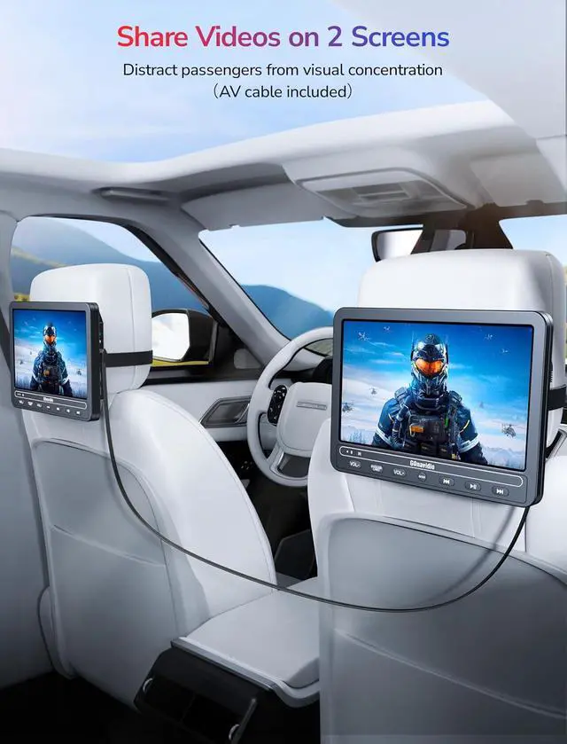 Alt view image 7 of 7 - 10.1" Portable DVD Players for Car with HDMI Input, 5-Hour Battery, 2 Headphones, Dual Car DVD Players for Back Seat Support USB/TF Card, Last Memory, Play Same/Different Movies, Region Free