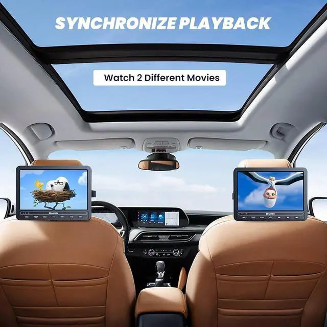 Alt view image 2 of 7 - 10.1" Car DVD Players Dual Screen with HDMI Input, 5-Hour Battery, Portable DVD Players for Car Support USB/TF Card, Last Memory, Play Same/Different Movies, Dual Speakers(2 DVD Players)