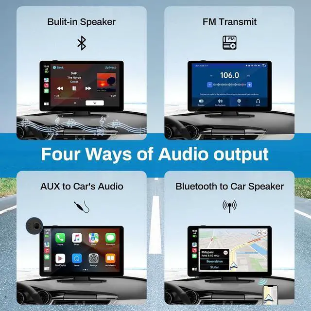 Alt view image 2 of 7 - Wireless Carplay Screen for Car with 4K Dash Cam, 9" Portable Carplay & Android Auto, Car Touchscreen with 1080p Backup Camera, GPS Navigation/Voice Control/BT/Mirror Link/FM