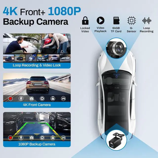 Alt view image 3 of 7 - Wireless Carplay Screen for Car with 4K Dash Cam, 9" Portable Carplay & Android Auto, Car Touchscreen with 1080p Backup Camera, GPS Navigation/Voice Control/BT/Mirror Link/FM