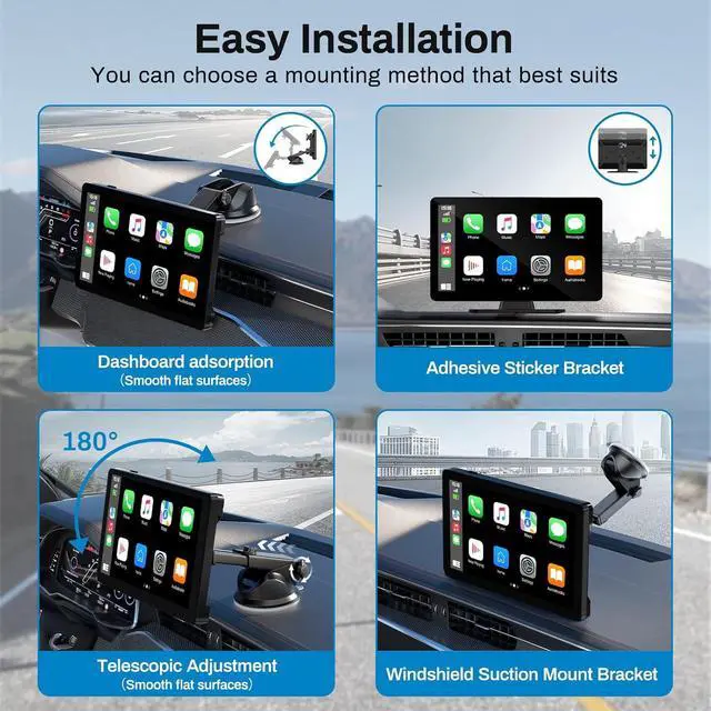 Alt view image 6 of 7 - Wireless Carplay Screen for Car with 4K Dash Cam, 9" Portable Carplay & Android Auto, Car Touchscreen with 1080p Backup Camera, GPS Navigation/Voice Control/BT/Mirror Link/FM