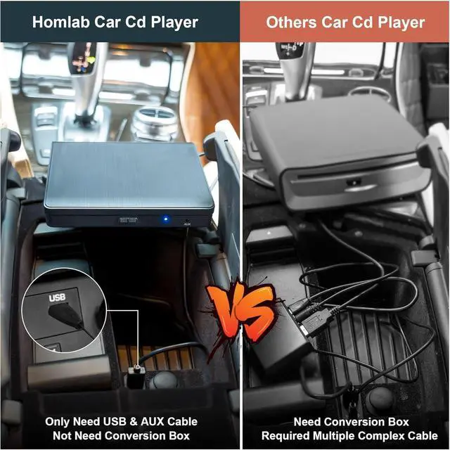 Alt view image 6 of 7 - Cd Player for Car - External Car CD Player with Steering Wheel Remote, Plug & Play USB/AUX Connection, Portable CD Player for Cars, Anti-Shock Noise Reduction, Hidden Cable Storage