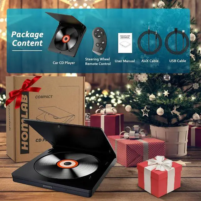 Alt view image 7 of 7 - Cd Player for Car - External Car CD Player with Steering Wheel Remote, Plug & Play USB/AUX Connection, Portable CD Player for Cars, Anti-Shock Noise Reduction, Hidden Cable Storage
