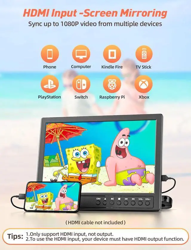 Alt view image 3 of 7 - 12.5" Car DVD Player with Headphone, Portable DVD Player with Headrest Mount, Suction-Type Disc in, Headrest DVD Player Support 1080P Video, HDMI Input, AV in/Out, USB/SD Card Reader