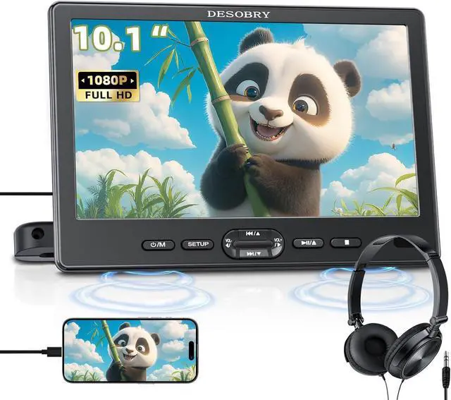 Main image of 10.1" Car Headrest DVD Player with Suction-Type Disc in,  1080P Portable DVD Player for Car with Headphones, Mounting Brackets, Support HDMI Input,AV in/Out, Region Free, Last Memory