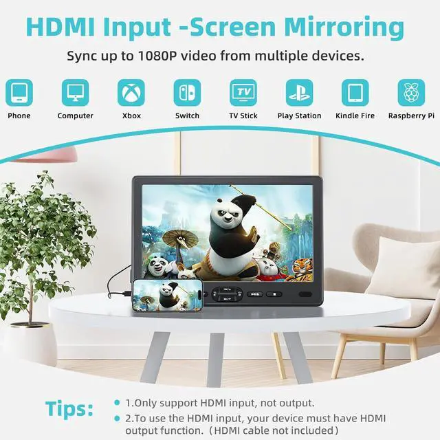 Alt view image 3 of 7 - 10.1" Car Headrest DVD Player with Suction-Type Disc in,  1080P Portable DVD Player for Car with Headphones, Mounting Brackets, Support HDMI Input,AV in/Out, Region Free, Last Memory