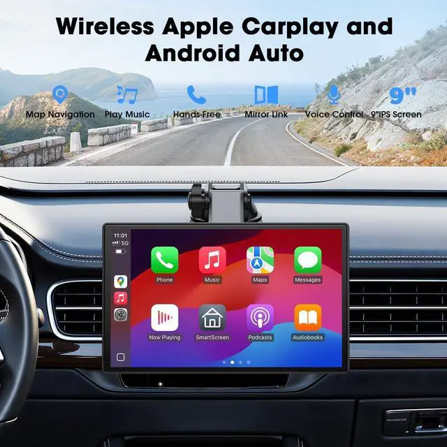 Alt view image 2 of 7 - Carplay Screen for Car, 9'' Wireless CarPlay & Android Auto- Upgrade Portable Touchscreen with Bluetooth, Mirror Link, Voice Control, Hands-Free Calling,Plug & Play Car Play Screen