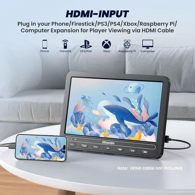 Alt view image 3 of 7 - 10.1" Car DVD Players Dual Screen with HDMI Input, 5-Hour Battery, Portable DVD Players for Car Support USB/TF Card, Last Memory, Play Same/Different Movies, Dual Speakers(2 DVD Players)