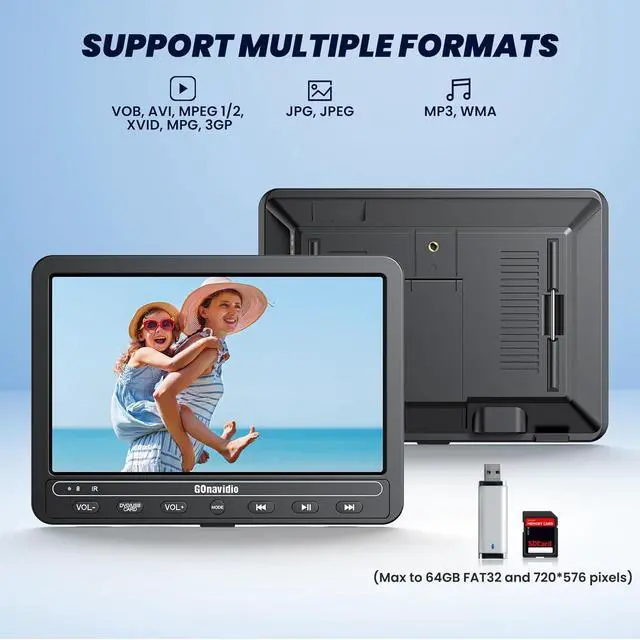 Alt view image 5 of 7 - 10.1" Car DVD Players Dual Screen with HDMI Input, 5-Hour Battery, Portable DVD Players for Car Support USB/TF Card, Last Memory, Play Same/Different Movies, Dual Speakers(2 DVD Players)