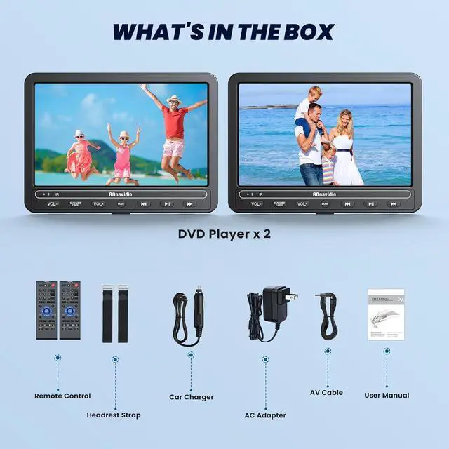 Alt view image 7 of 7 - 10.1" Car DVD Players Dual Screen with HDMI Input, 5-Hour Battery, Portable DVD Players for Car Support USB/TF Card, Last Memory, Play Same/Different Movies, Dual Speakers(2 DVD Players)