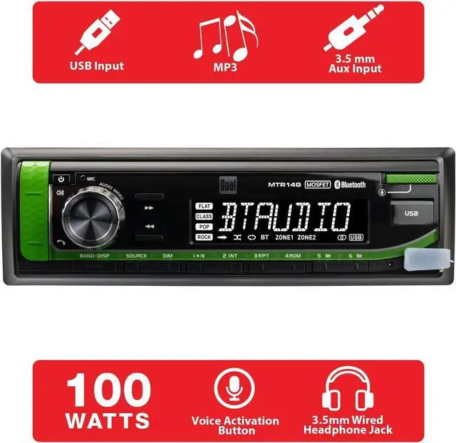 Alt view image 2 of 7 - John Deere Tractor Radio | 7-Character LCD | Weatherproof | Built-in Bluetooth | USB Port | Also Fits McCormick, JCB, + Case IH Tractors | Plug N Play Wiring Harness w/Headphone Jack