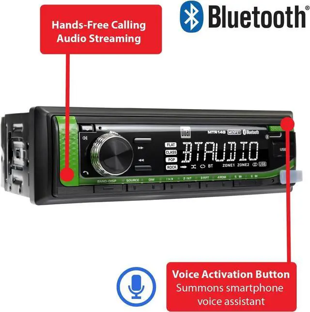 Alt view image 3 of 7 - John Deere Tractor Radio | 7-Character LCD | Weatherproof | Built-in Bluetooth | USB Port | Also Fits McCormick, JCB, + Case IH Tractors | Plug N Play Wiring Harness w/Headphone Jack