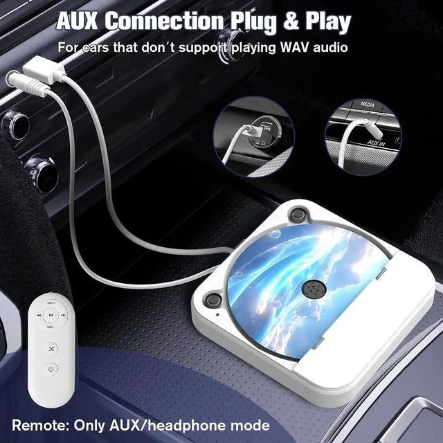 Alt view image 5 of 7 - Portable CD Player for Car with USB & AUX  Universal External CD Drive with Anti-Skip, USB Extension Cable, Plug & Play for Vehicle, Laptop, TV  Compatible with Android 4.4+