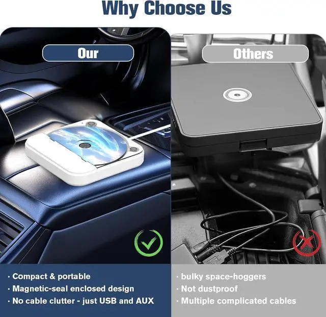 Alt view image 7 of 7 - Portable CD Player for Car with USB & AUX  Universal External CD Drive with Anti-Skip, USB Extension Cable, Plug & Play for Vehicle, Laptop, TV  Compatible with Android 4.4+