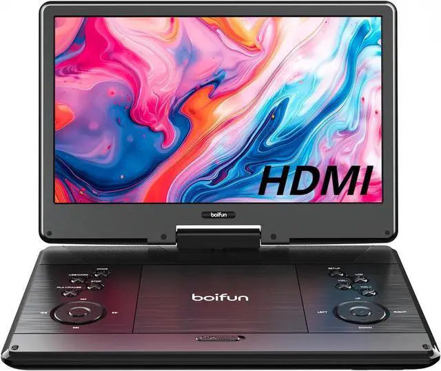 Main image of 15.7" Portable DVD Player with 14.1" Large HD Screen, HDMI in, 5 Hours Rechargeable Battery, Support Sync TV, Phone, Laptop, USB, SD Card and Multiple Disc Formats, Dual Speaker, Black,