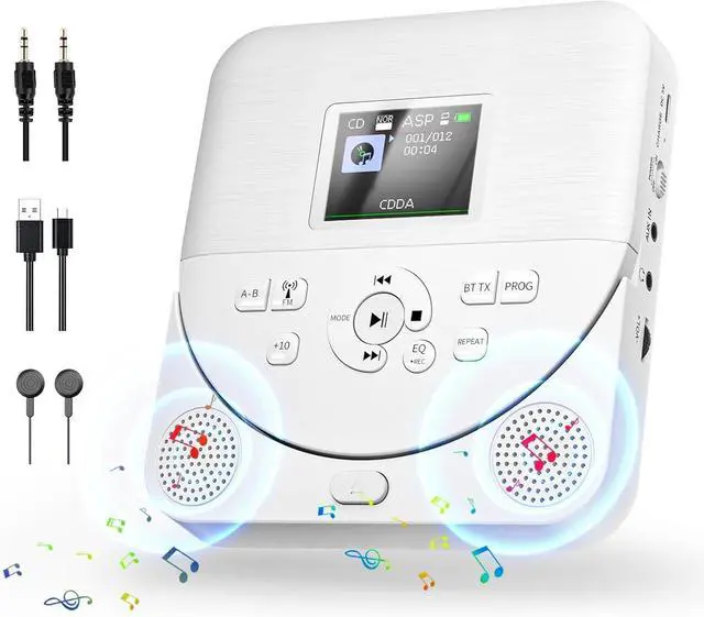 Main image of Bluetooth CD Player Portable for Home with Dual Speakers, FM Transmitter, Rechargeable Portable CD Player for Car Compact Player with Colorful TFT Screen