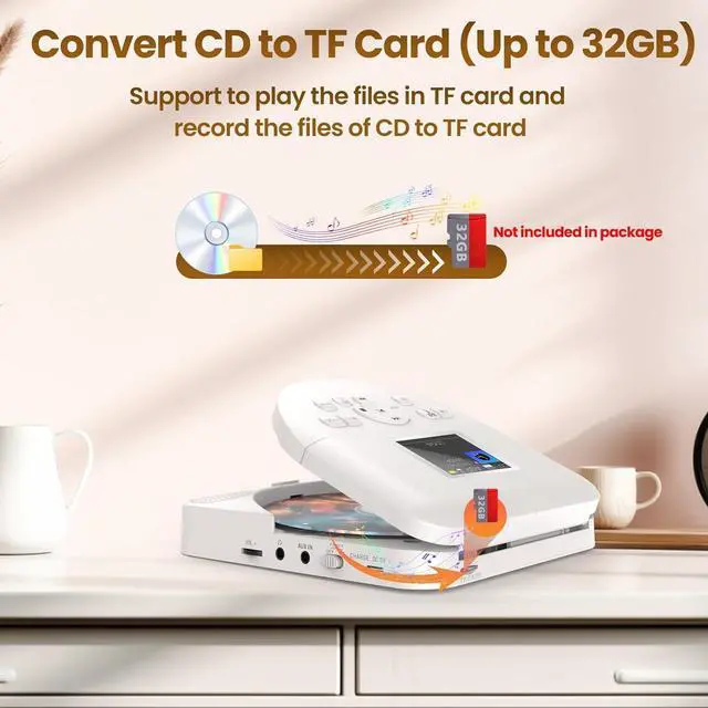 Alt view image 5 of 7 - Bluetooth CD Player Portable for Home with Dual Speakers, FM Transmitter, Rechargeable Portable CD Player for Car Compact Player with Colorful TFT Screen